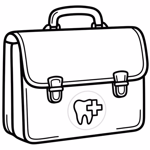 Line drawing of a dental emergency briefcase with a tooth and cross symbol