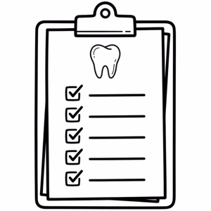 Line drawing of a dental checklist on a clipboard